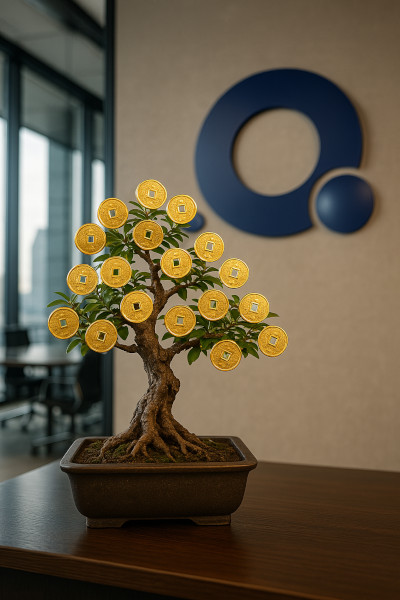 A strong tree with golden coins as leaves